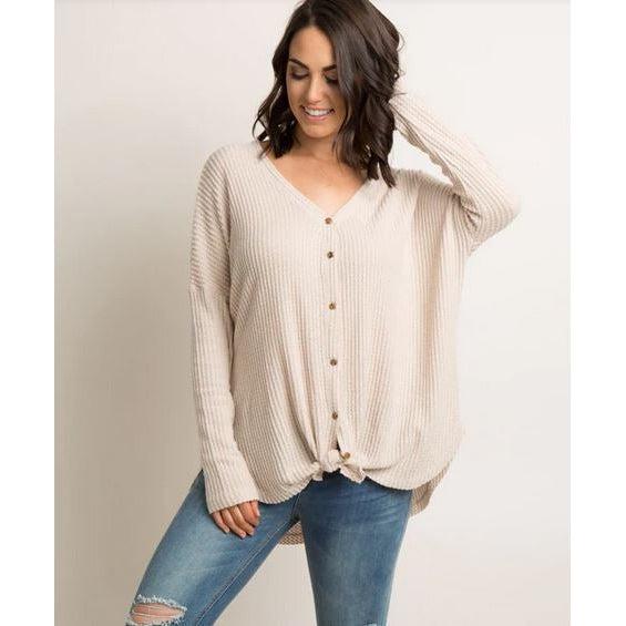 Waffle Knit Button Up Top-Painted Lavender