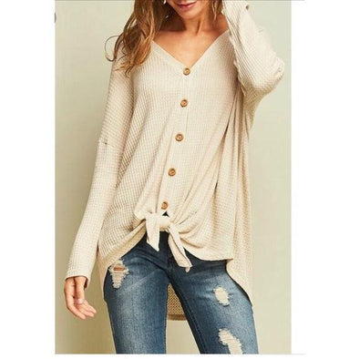 Waffle Knit Top - Sand--Painted Lavender