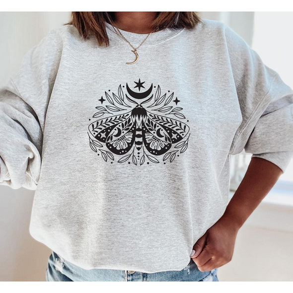 Luna Moth Crewneck Sweatshirt-Painted Lavender