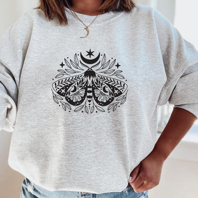 Luna Moth Crewneck Sweatshirt-Painted Lavender