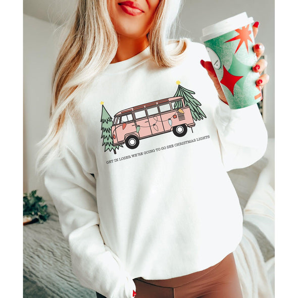 Get In Loser We're Going To See Christmas Lights Sweatshirt--Painted Lavender