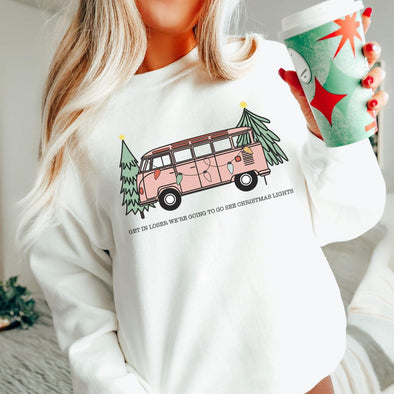 Get In Loser We're Going To See Christmas Lights Sweatshirt--Painted Lavender