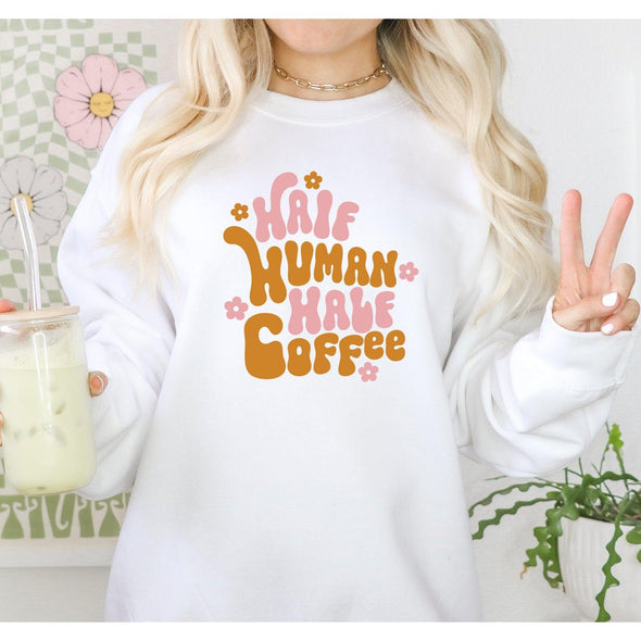 Half Human Half Coffee Graphic Sweatshirt-Painted Lavender