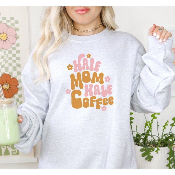 Half Mom Half Coffee Sweatshirt-Painted Lavender