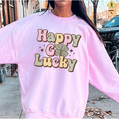 Happy Go Lucky Crewneck Sweatshirt--Painted Lavender