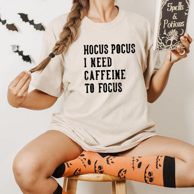 Hocus Pocus I Need Caffeine To Focus Tee--Painted Lavender