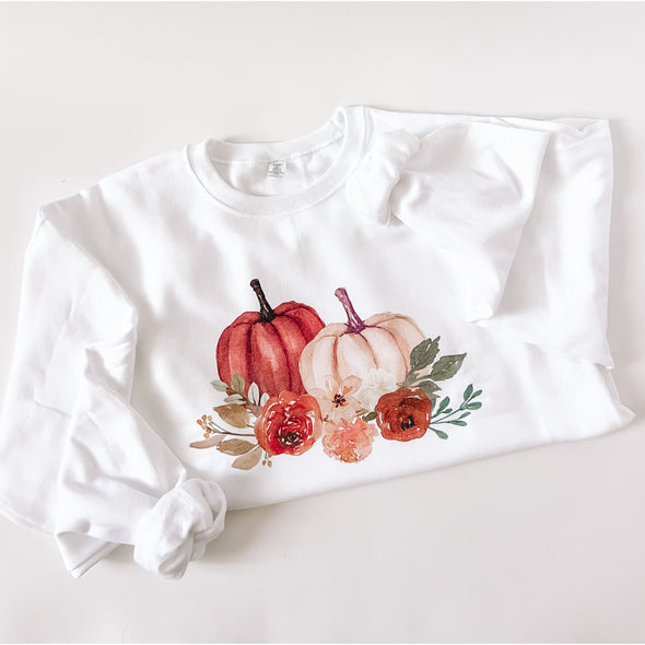 Fall Floral Pumpkin Sweatshirt-Shirts & Tops-Painted Lavender