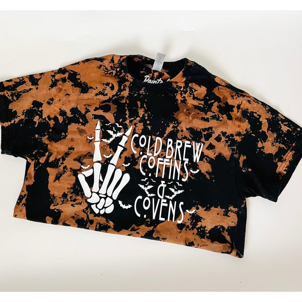 Reverse Dye Cold Brew, Coffins & Covens T-Shirt--Painted Lavender