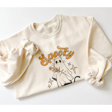 Spooky Ghost Cat Crewneck Sweatshirt--Painted Lavender