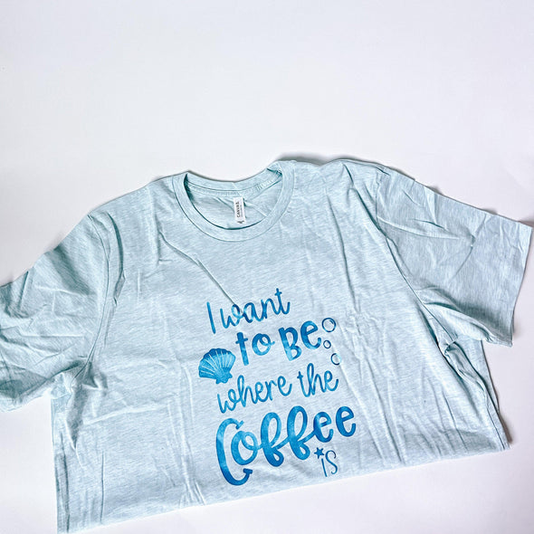 I To Be Where The Coffee Is Tee, Shimmer Blue-Painted Lavender