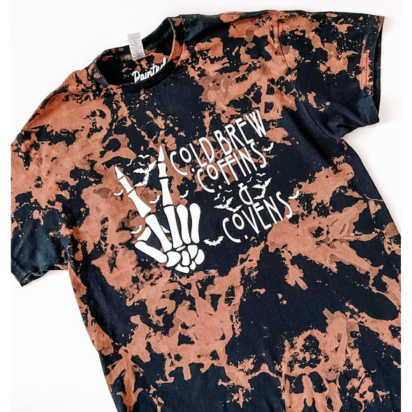 Reverse Dye Cold Brew, Coffins & Covens T-Shirt--Painted Lavender