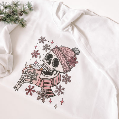 Hot Cocoa Skelly Crewneck Sweatshirt-Painted Lavender