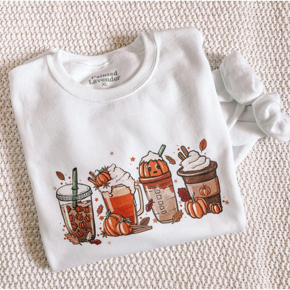 Autumn Drinks Crewneck Sweatshirt--Painted Lavender