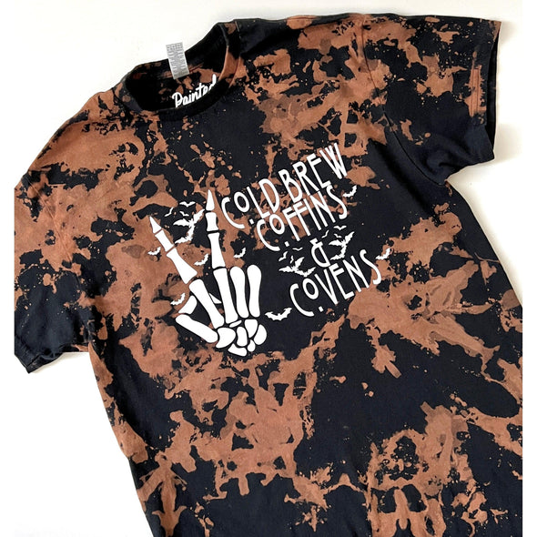 Reverse Dye Cold Brew, Coffins & Covens T-Shirt--Painted Lavender