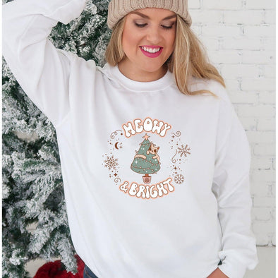 Meowy and Bright Crewneck Sweatshirt--Painted Lavender