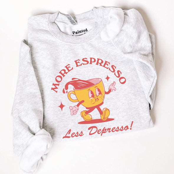 More Espresso Less Depresso Crewneck Sweatshirt--Painted Lavender