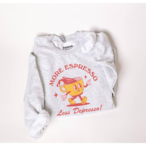 More Espresso Less Depresso Crewneck Sweatshirt--Painted Lavender