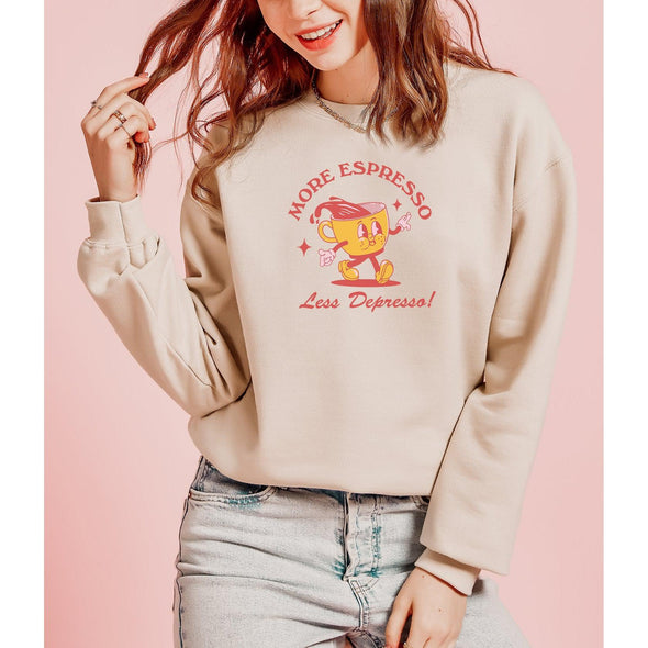 More Espresso Less Depresso Crewneck Sweatshirt-Painted Lavender