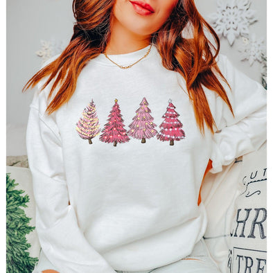 Pink Christmas Trees Crewneck Sweatshirt--Painted Lavender