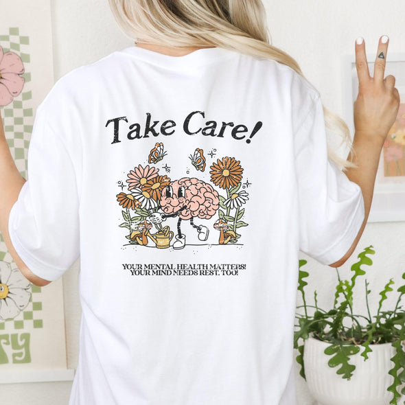 Take Care Tshirt--Painted Lavender