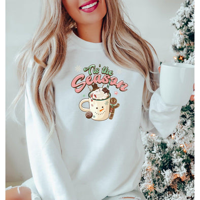 Tis the Season Hot Cocoa Sweatshirt--Painted Lavender