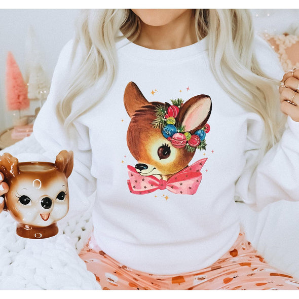 Vintage Baby Reindeer Crewneck Sweatshirt--Painted Lavender